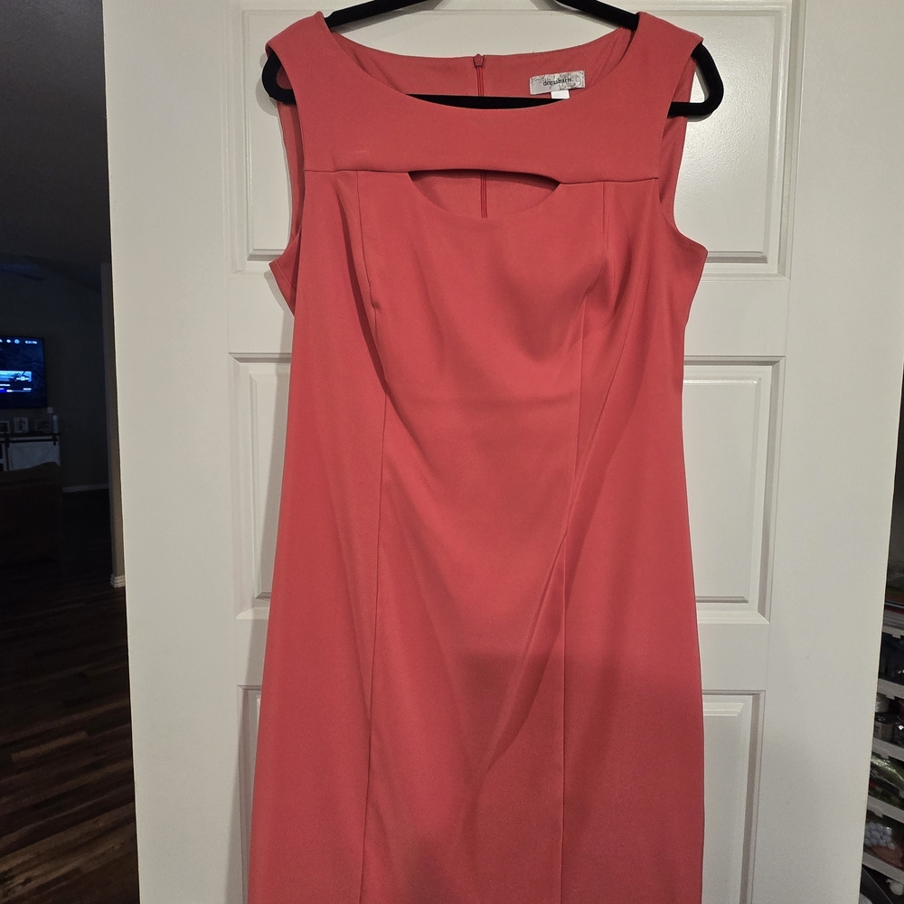 dressbarn Coral Sleeveless Sheath Dress with Front Cutout